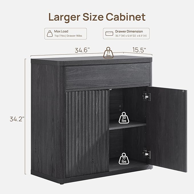 SICOTAS Buffet Cabinet with Storage - Accent Fluted Storage Cabinet with 4 Doors & 2 Drawers Sideboard Credenza Buffet Table Console Cabinets for Living Room Kitchen Dining Room Entryway Office
