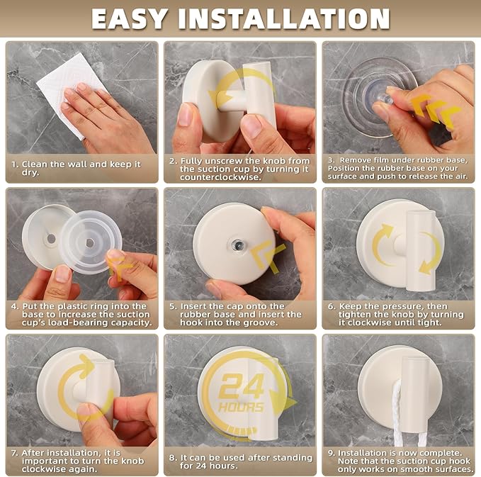 Suction Cup Hooks for Shower - Bathroom Reusable Hooks for Towels, Robes & Loofah - No-Drill Mounting on Kitchen,Walls,Metal,Glass,Mirrors,Tile & Smooth Non-Porous Surfaces (2, Milk White)