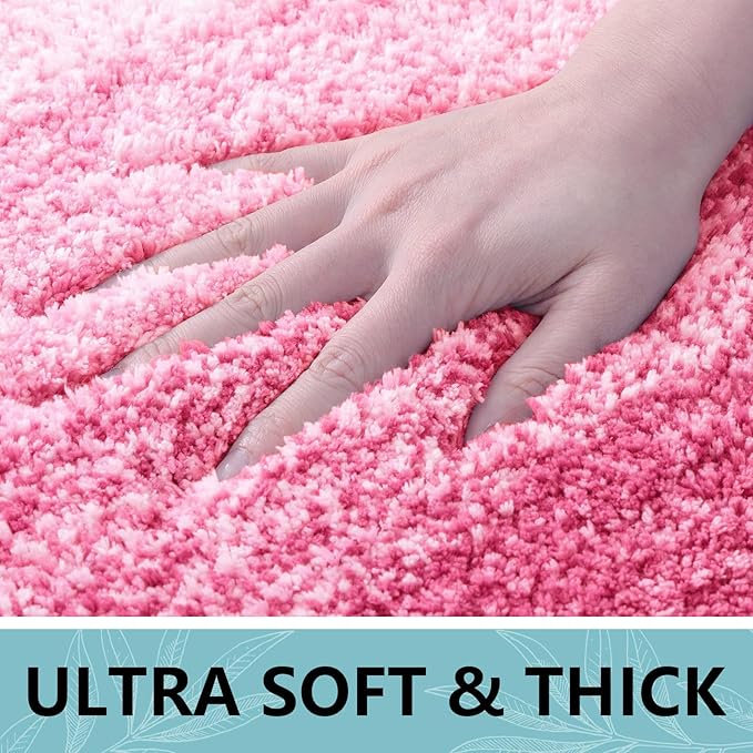 Arotive Microfiber Bathroom Rugs, Shaggy Soft and Absorbent Bath Rug, Non-Slip, Thick Plush Machine Washable Dry Bath Mats for Bathroom, Tub and Shower, 24x24, Pink, Round