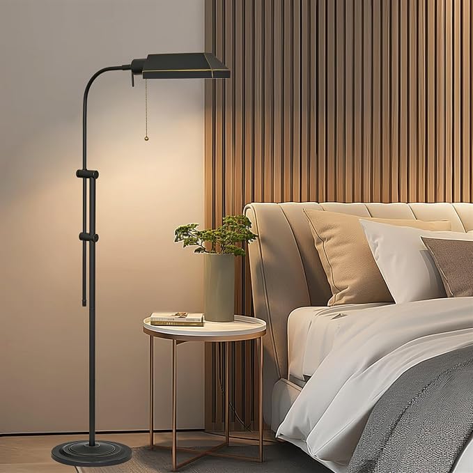 Kira Home Prescott 58" Vintage Adjustable Pharmacy Floor Lamp with 6W LED, Bronze Mid Century Modern Standing Reading Light with Telescoping Pole, Dark Bronze Finish