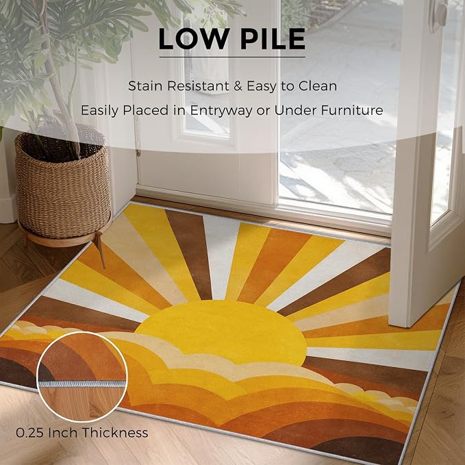 Boho Sun Rugs for Entryway, 2x3 ft, Abstract Sunburst Retro Area Rugs for Bedroom Kitchen Entrance, Soft Non Slip Washable Mid Century Modern Indoor Door Mat Home Decorations Dt-Ghf-69