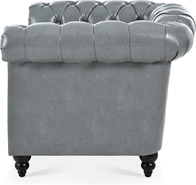 Yoglad Faux Leather Accent Chair, Retro Style Armchair with Rolled Arms, Comfy Single Sofa with Wood Legs and Nailhead for Living Room, Bedroom, Apartment (Grey, 39")