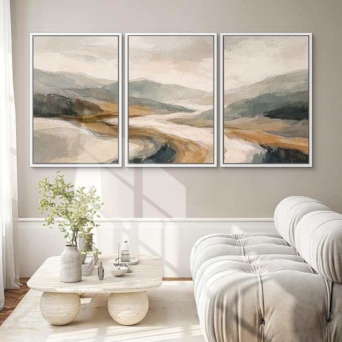 SIGNWIN Framed Canvas Print Wall Art Set Neutral Mountain Valley Landscape Illustrations Modern Art Decorative Chic Calm/Zen for Living Room, Bedroom, Office - 24"x36"x3 WHITE