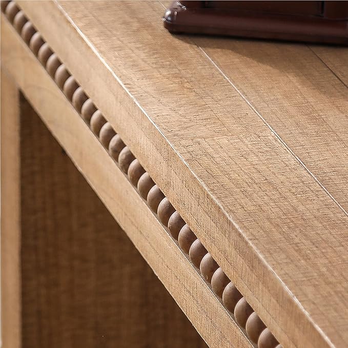 Wood Console Table, 64" Retro Long Sofa Table Behind Couch with Real Wood Beads Decor, Wooden Narrow Sofa Table Hall Table for Living Room Foyer Entrance Entryway, Natural