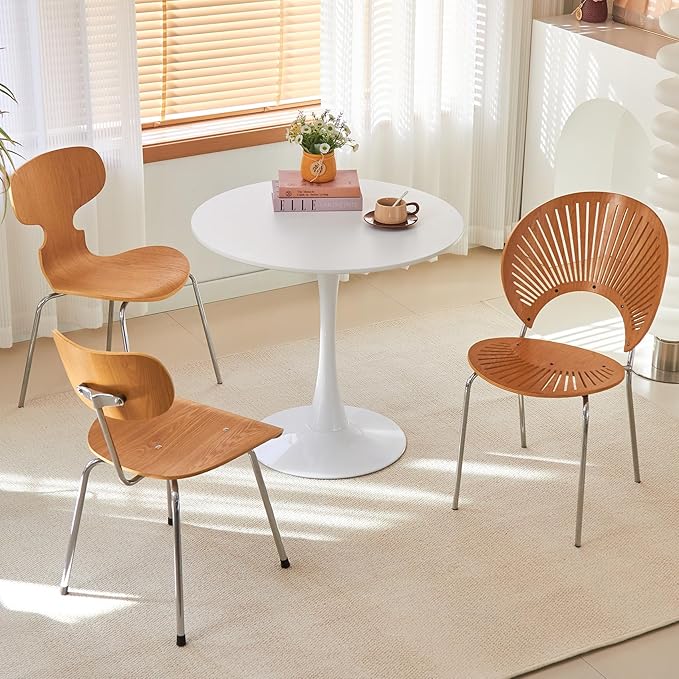 Round Dining Table, 24" Circle Tulip Table with Thickened Tabletop & Metal Pedestal, Mid Century Modern Bistro Table for Kitchen, Small Places, Living Room, Cafe (White)