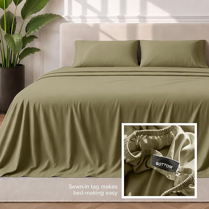 Bare Home Split California King Sheet Set - 1800 Ultra-Soft Microfiber Bed Sheets - Double Brushed - Deep Pockets - Easy Fit - 5 Piece Set - Bed Sheets (Split Cal King, Olive)