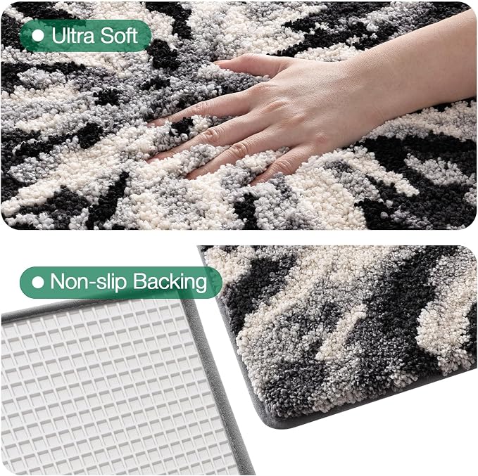 LUMI Bathroom Rugs, Soft Absorbent Bath Mat for Modern Home Decor, Non-Slip Quick-Dry Bath Rug, Machine Washable Floor Mat for Shower and Tub, Entryway, 16"x24", Grey