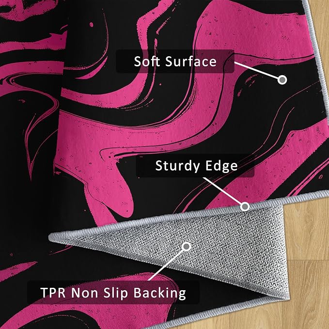 70s Rug 5x8 Retro Black Pink Abstract Hippie Pattern Area Rugs for Living Room, Bedroom, 70s Home Decor Accessories Indoor Carpet, Non Slip & Machine Washable, GD0387