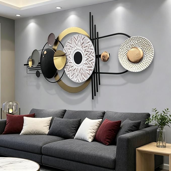 JFUJFU Large Modern 3D Wall Art - Black White & Gold Textured Abstract Wall Sculpture for Home Office & Bedroom Decor