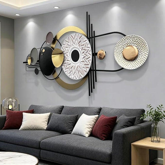 JFUJFU Large Modern 3D Wall Art - Black White & Gold Textured Abstract Wall Sculpture for Home Office & Bedroom Decor
