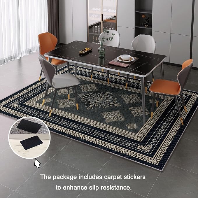 Area Rugs for Living Room, 5x6 Washable Rug Grey Soft Low Pile Non-Slip Carpet Stain Resistant Carpets for Bedroom Dining Room Farmhouse Nursery, Classical Patterned Geometric