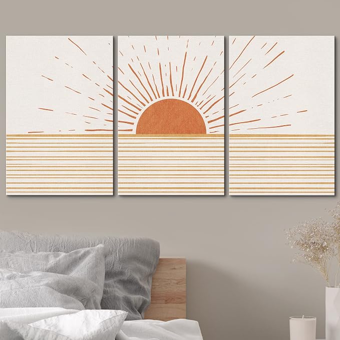 wall26 Canvas Print Wall Art Set Mid-Century Ocean Sunset Sun Horizon Nature Abstract Illustrations Modern Art Bohemian Decorative Rustic Contemporary for Living Room, Bedroom, Office - 16"x24"x3