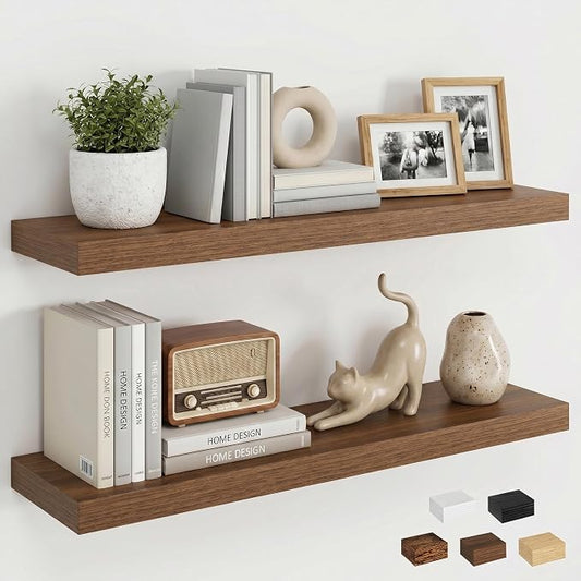 Dreamland Floating Shelves for Wall, 27.5 Inch Long Shelves, Wall Decor for Bedroom, Kitchen, Living Room & Book Storage, Mounted Floating Shelf with Invisible Brackets, Set of 2, Walnut
