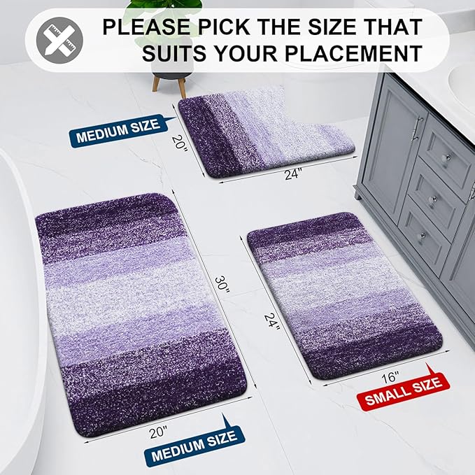 Arotive Microfiber Bathroom Rugs, Shaggy Soft and Absorbent Bath Rug, Non-Slip, Thick Plush Machine Washable Dry Bath Mats for Bathroom, Tub and Shower, 44x32, Dark Purple, Rectangular
