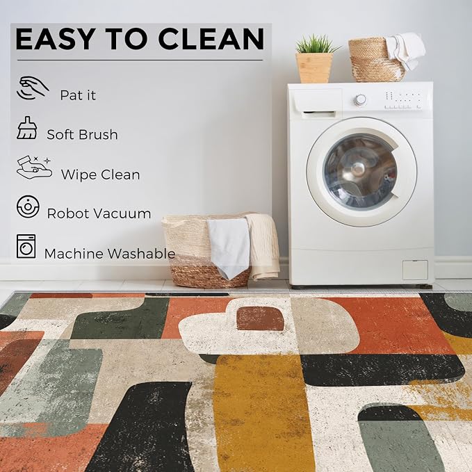 Mid Century Modern Rugs for Bedroom Decor, 7x9 ft, Abstract Geometric Area Rugs for Living Room, Soft Non Slip Washable Geo MCM Carpet Home Decorations Dt-Ghf-28