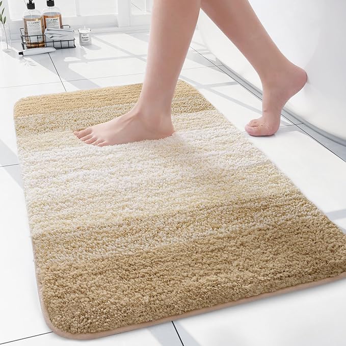 Arotive Microfiber Bathroom Rugs, Shaggy Soft and Absorbent Bath Rug, Non-Slip, Thick Plush Machine Washable Dry Bath Mats for Bathroom, Tub and Shower, 24x16, Camel, Rectangular