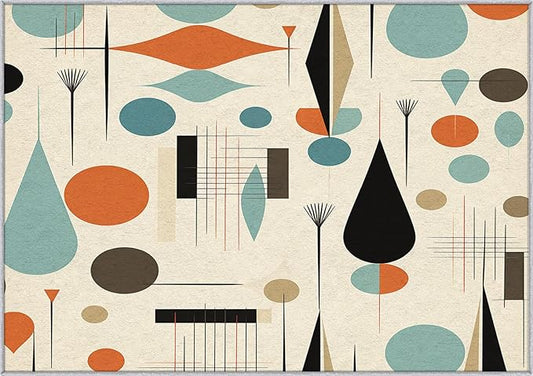 Mid Century Rugs for Living Room 5x8, Retro 50s Geometric Abstract Modern Pattern Design Area Rug, Mid Century Bedroom Decor Carpet, Non Slip, Washable (RG666)