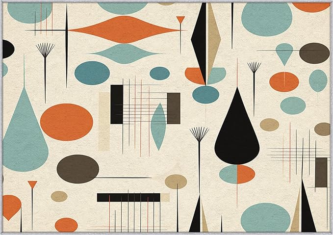 Mid Century Rugs for Living Room 4x6, Retro 50s Geometric Abstract Modern Pattern Design Area Rug, Mid Century Bedroom Decor Carpet, Non Slip, Washable (RG662)