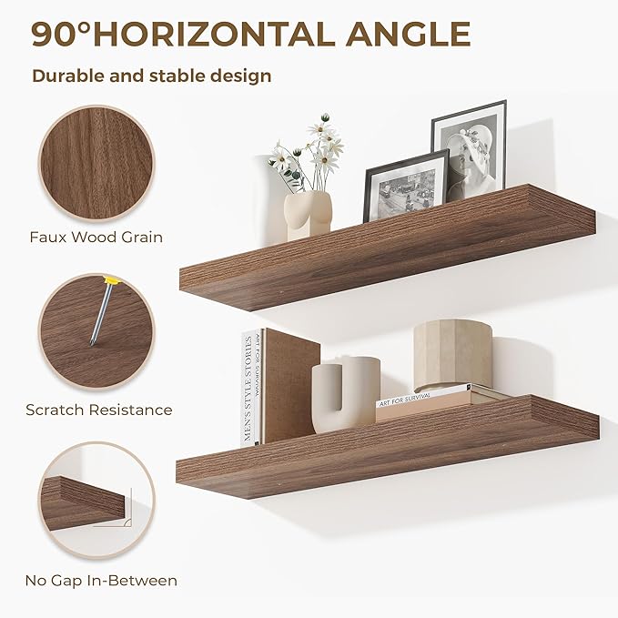 Dreamland 40 Inches Floating Shelves for Wall, 9.3" Deep Long Floating Shelves Set of 2, Large Display & Storage Shelf, Wall Shelf for Bathroom Bedroom Living Room Kitchen Office, Walnut
