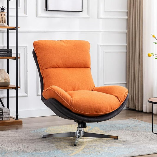 Modern Swivel Accent Chair, Upholstered Linen Fabric Lounge Chair Sofa Chair with High Backrest, Comfy Rocking Chair for Living Room Bedroom, Orange