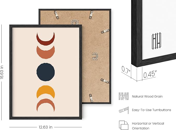 Haus and Hues Mid Century Modern Wall Art - Boho Posters and Prints Wall Art, Sun Art Print Bohemian Pictures for Wall (Moon Transitions, 12x16 Black Framed)