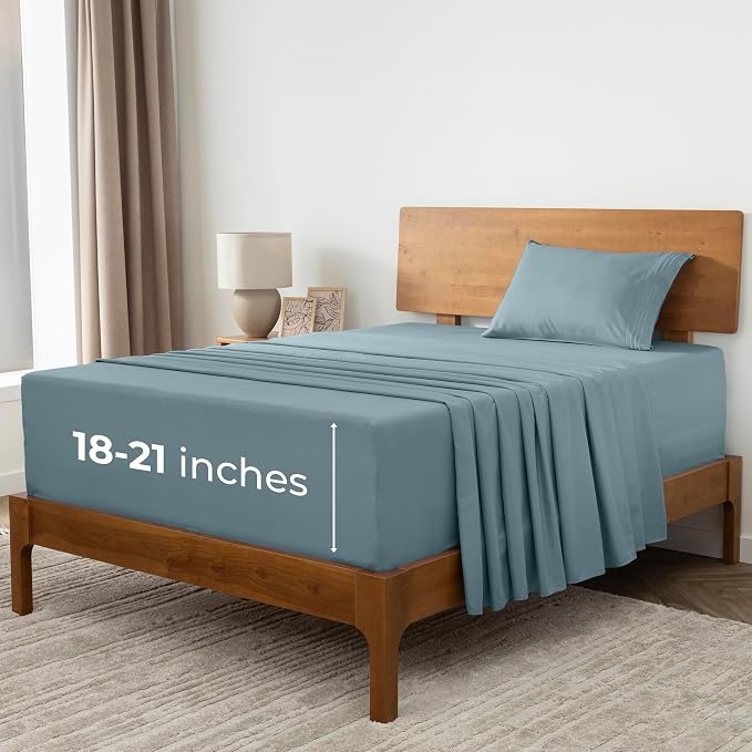 Mellanni Extra Deep Twin Sheets - 3 PC Iconic Collection Bedding - Hotel Luxury, Ultra Soft, Cooling Bed Sheets - Wrinkle, Fade, Stain Resistant (Twin, Spa Blue)