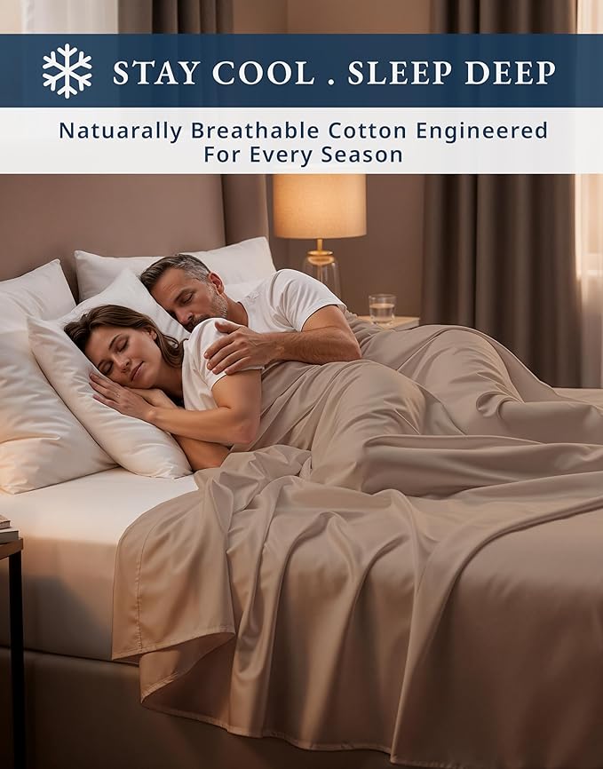 LANE LINEN 100% Egyptian Cotton Sheets Twin Size Bed Set – Machine Washable, Naturally Temperature Regulating, Sustainable, No Pill, Fade Resistant Twin Bedding Set – Taupe