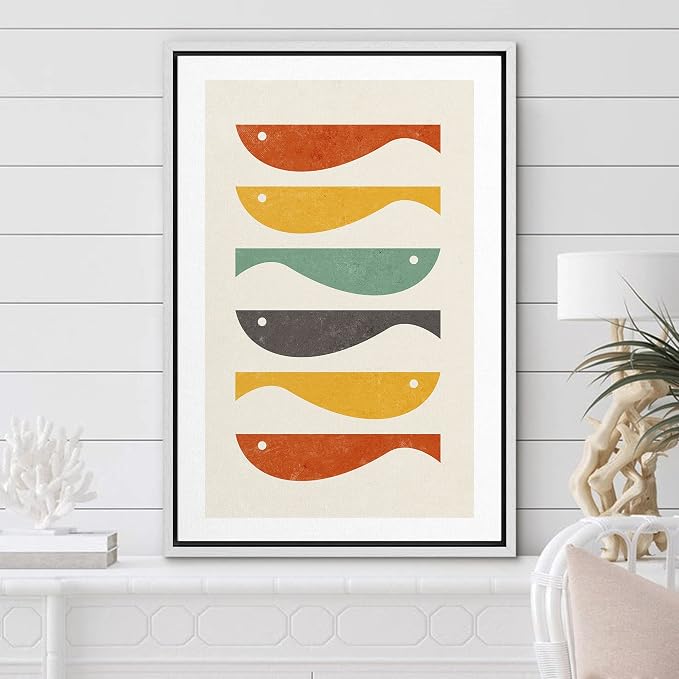 Woodrose Framed Canvas Print Wall Art Ocean Fish Nordic Silhouette Variety Animals Shapes Illustrations Modern Minimalist Chic Relax/Calm Multicolor for Living Room, Bedroom, Office - 16"x24" White