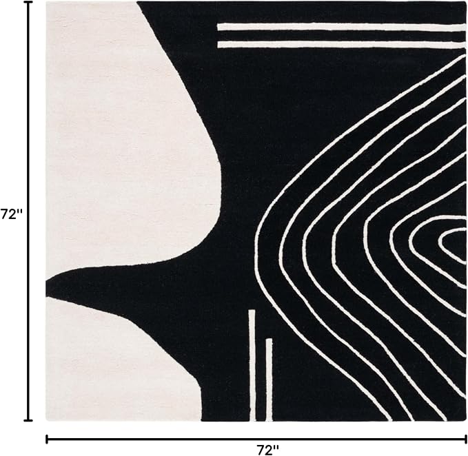 SAFAVIEH Rodeo Drive Collection Area Rug - 6' Square, Black & Ivory, Handmade Mid-Century Modern Abstract Wool, Ideal for High Traffic Areas in Living Room, Bedroom (RD860Z)