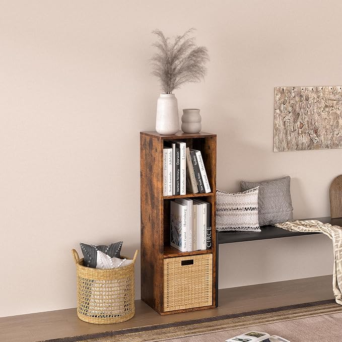 Wooden Cube Storage Organizer with Closed Back Panel,Retro Brown Cube Shelf Cubby Storage Organizer with Compartments for Living,Bookshelf,Storage Organizers (Retro Brown, 3 Cube-11in)