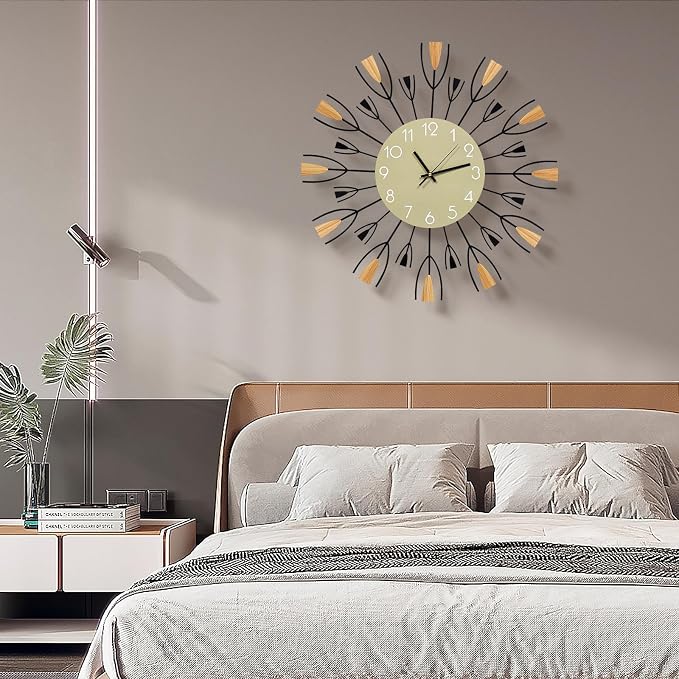 24 Inch Large Modern Wall Clock – Mid Century Sunburst Decorative Silent Non-Ticking Battery Operated Metal Analog Clocks for Living Room, Entryway, Bedroom, Office