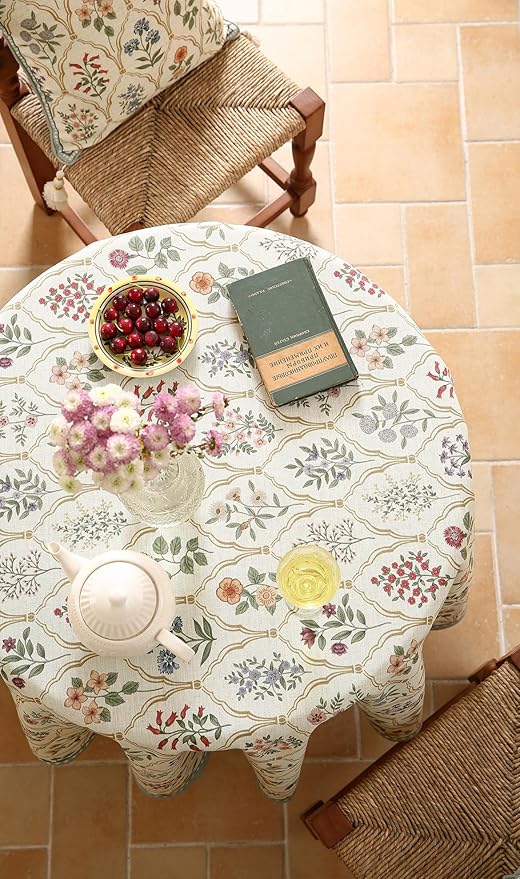 ISAENNE Designer Small Round Tablecloth,Western Linen Colorful Floral Indoor Table Cloth,Wrinkle Resistant Decor Tablecloths for Dining Thanksgiving Kitchen Christmas,Diameter 55"-Serenity B
