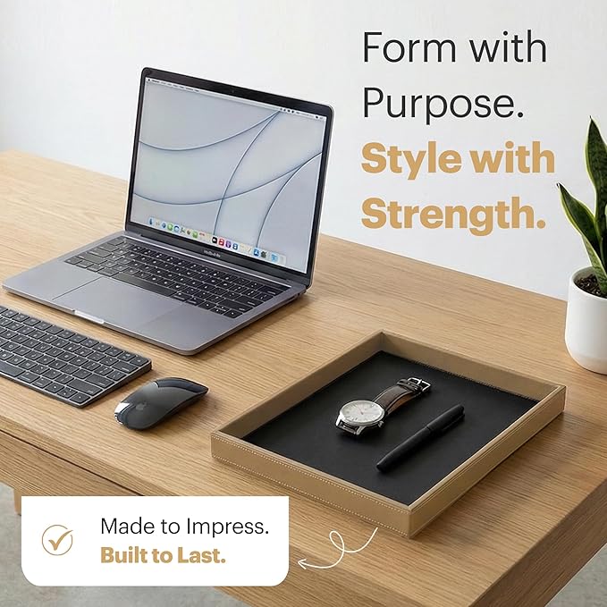 Rikan Vegan Leather Tray With Durable Build & Smooth Finish- Desk Paper Tray Provides Structured Storage & Neat Surface For Workspace Organization- Letter Trays For Office, Home Storage & Hotel Setups