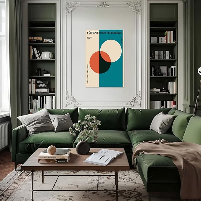 LZMXWX Vintage FüHrend In Der Herrenmode German Text Poster Geometric Orange Circle Canvas Wall Art Bauhaus 1923 Exhibition Prints Painting For Home Bedroom Dorm Wall Decor 8x10in Unframed