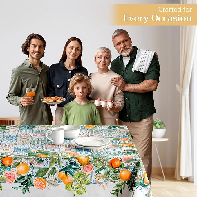 Maison d' Hermine Table Cloth Rectangle Table 100% Cotton 70 x 90 Inches Tablecloth Reusable Decorative for Dining Room Farmhouse Home Valentines Day Decorations Spring Summer - Agrume