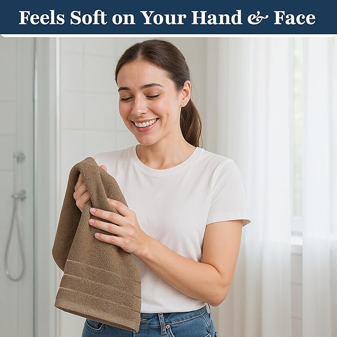 LANE LINEN 6 Pack 100% Cotton Hand Towels (16"x28") - Ring Spun - Quick Dry, Soft & Absorbent Hand Towels Set of 6 - Hotel, Spa, Beauty, Gym, Bathroom - Remains Soft After Multiple Washes - Taupe