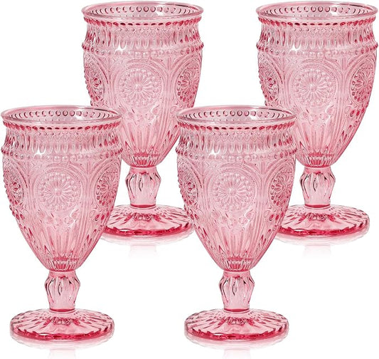 Darlion Wine Goblets, Goblet Glasses, Pink Goblets, Wine Glasses Set of 4, Pink Glasses Drinking for Party Home Wedding