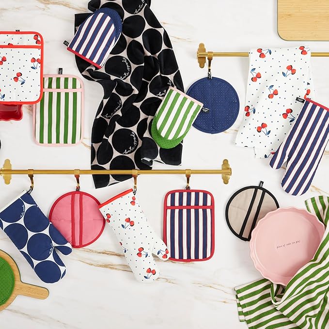 Kate Spade New York Botanical Stripe Mini Oven Mitt 2-Pack Set, 5.5" x 8", Black/Beige