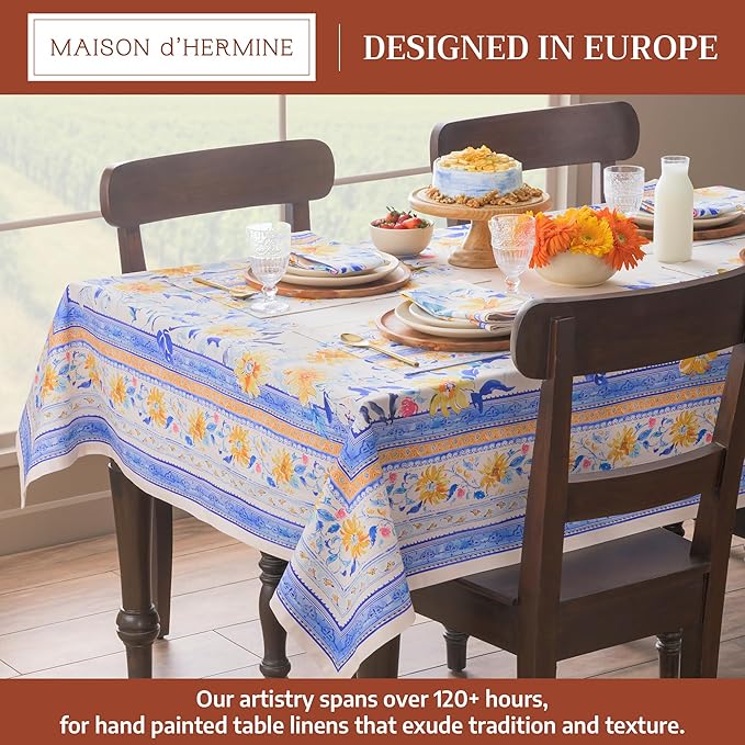 Maison d' Hermine Table Cloth Rectangle Table 100% Cotton 70 x 108 Inches Tablecloth Reusable Decorative for Dining Room Farmhouse Home Valentines Day Decorations Spring Summer - Girassol