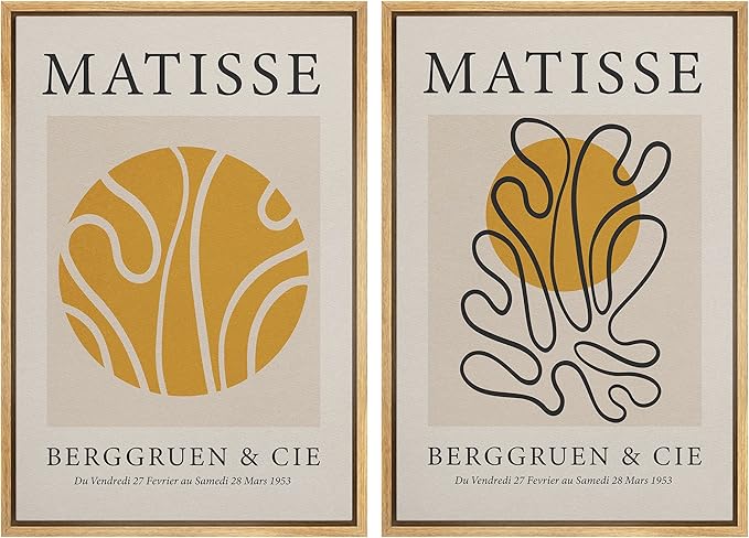 IDEA4WALL Framed Canvas Print Wall Art Set Matisse Yellow Geometric Wave Floral Collage Abstract Shapes Illustrations Modern Art Decorative for Living Room, Bedroom, Office - 16"x24"x2 Natural