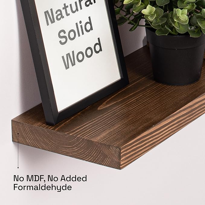 BAOBAB WORKSHOP Wood Floating Shelves for Wall 20 Inch, Solid Real Wooden Bathroom Shelf, Heavy Duty Wall Shelf Mounted 20 in Kitchen Rustic Farmhouse, Walnut Floating Shelves, 20W × 6.7D, Set of 2