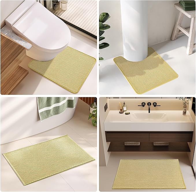 Bathroom Rugs Non Slip Washable, Super Absorbent Thin Bath Mat Quick Dry Low Pile Bathroom Rug, Yellow 24"x36"