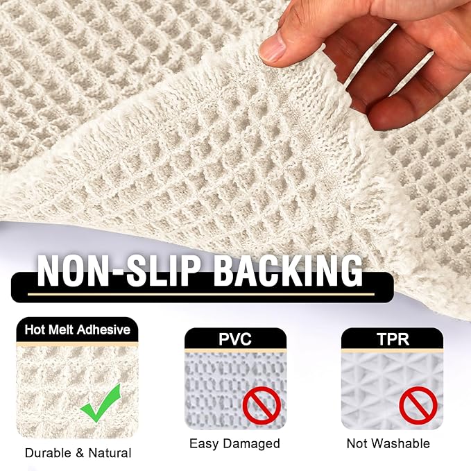 H.VERSAILTEX Waffle Bath Mat Super Absorbent Bathroom Mats Non Slip Bath Rugs for Bathroom Floor Machine Washable Ultra Soft Bathroom Rugs for Beside Tub, (32 x 20 Plus 24 x 17 - Inches, Ivory)