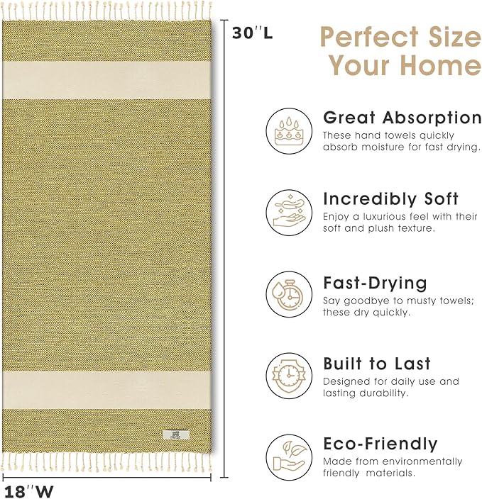 Hand Towels - Set of 2 | 18" x 30" - Decorative Turkish Hand Towel for Bathroom, Kitchen, Guest, Face, Hair, Tea, Dishcloth (Diamond, Yellow)