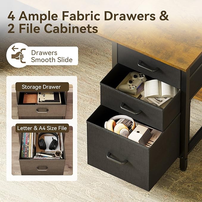 ODK 63 inch Computer Desk with File Drawers Cabinet, Modern Office Desk with Large Storage for Home Office, Study, Gaming, Vintage