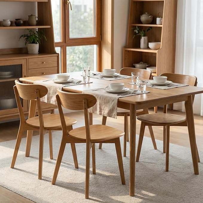 100% Solid Oak Wood Dining Room Chairs Set of 4 - Practical Dining Chair - Wooden Kitchen Chairs for Dining Room, Kitchen (Natural)