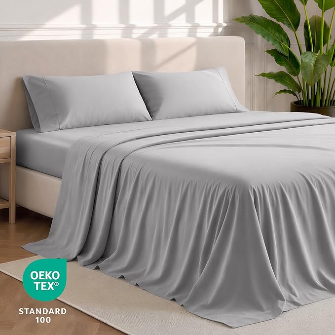 Bare Home Twin Sheet Set - 1800 Ultra-Soft Microfiber Twin Bed Sheets - Double Brushed - Deep Pockets - Easy Fit - 3 Piece Set - Bedding Sheets & Pillowcases (Twin, Light Grey)