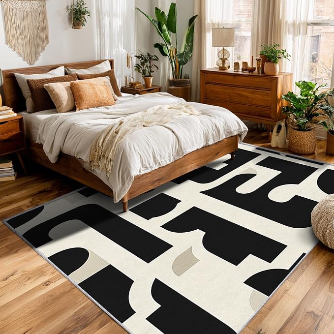 Mid Century Modern Rugs for Bedroom Decor, 5x8 ft, Geo MCM Area Rugs for Living Room, Soft Non Slip Washable Abstract Geometric Carpet Home Decorations Dt-Ghf-28