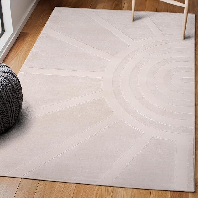 JONATHAN Y Sun Two-Tone High-Low Indoor Area Rug 3X5 White/Cream, Aelius MidCentury Scandinavian Abstract for Living Room, Bedroom, Kitchen, Easy-Cleaning, Pet-Friendly, Non-Shedding SND101B-3