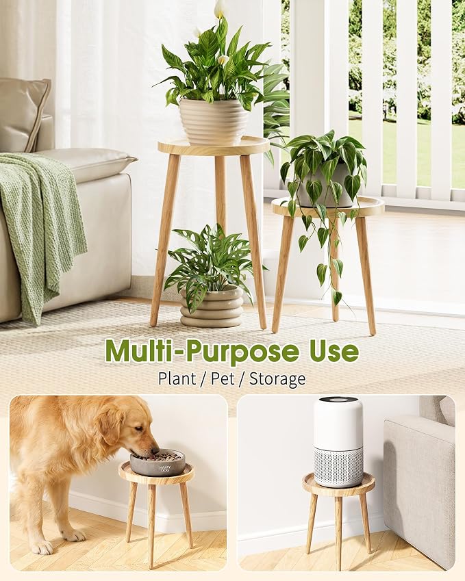 Plant Stand Indoor, Wood Mid Century Indoor Plant Stand, Tall Plant Stands for Flower Pot, Modern Round Plant Table, Side End Table with Raised Design, 1 Pack, Natural, 11.7''x18.8''